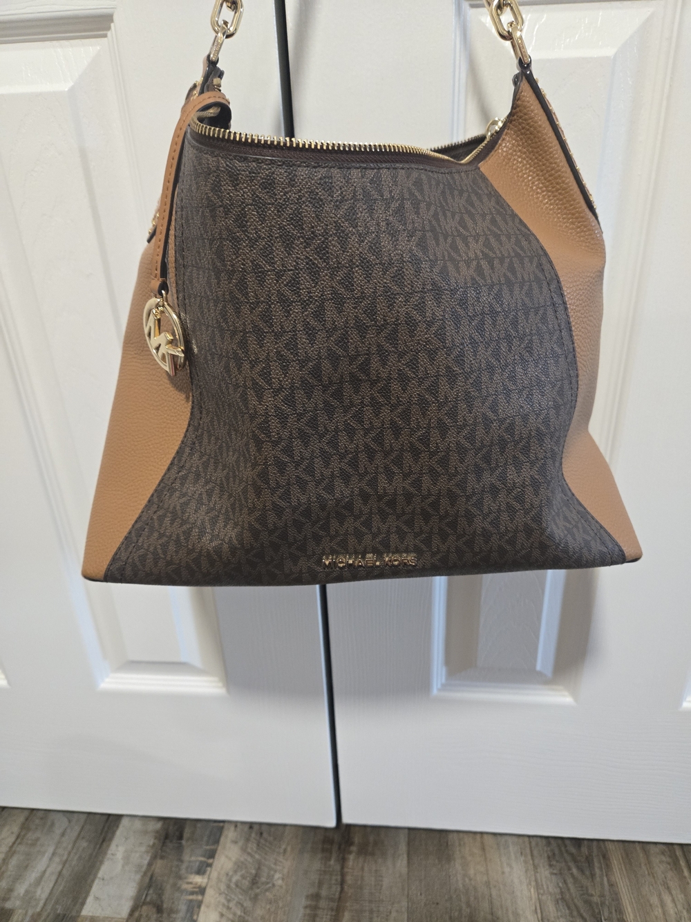 Michael Kors Brown & Tan Signature Logo Shoulder Bag